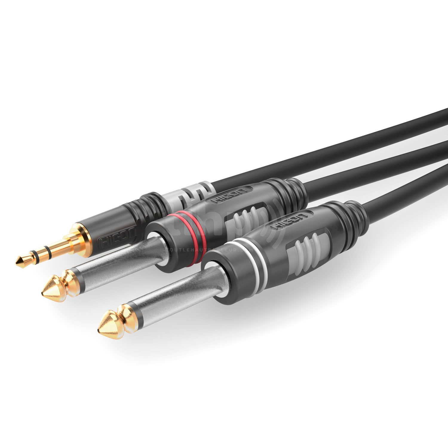 1.5m Y audio cable, with 3.5 mm stereo mini Jack to double 6.35 mm mono