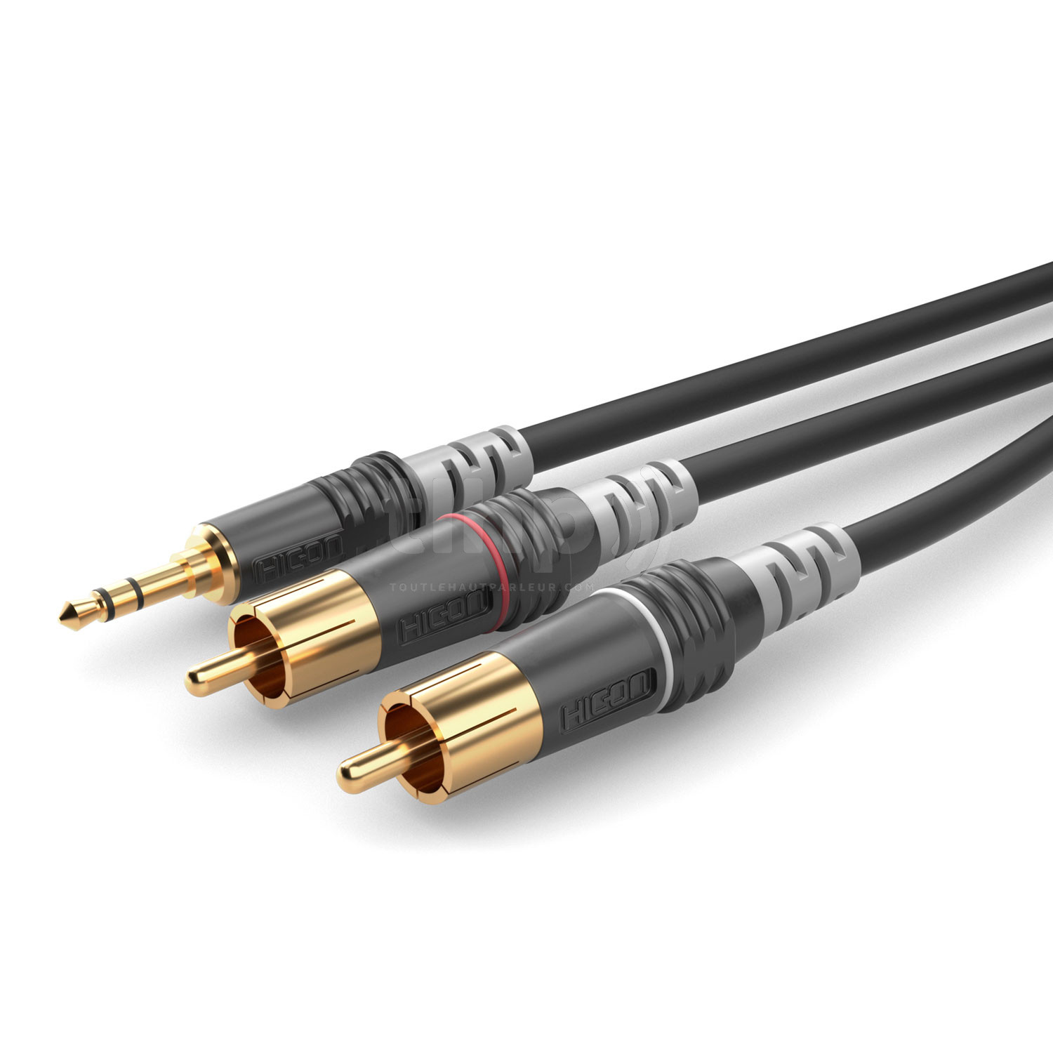 0.9m Y audio cable, with 3.5 mm stereo mini Jack to double 6.35 mm mono Jack,  Sommercable HBA-3S62, black, with Hicon gold plated contact connectors