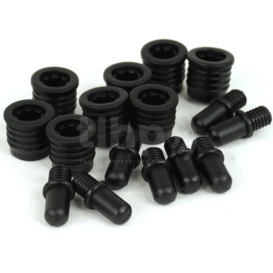 Set of 8 clips (male+female) for speaker front panel, black plastic