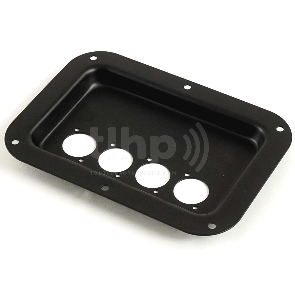 Black steel mounting plate for four D-type sockets (Neutrik