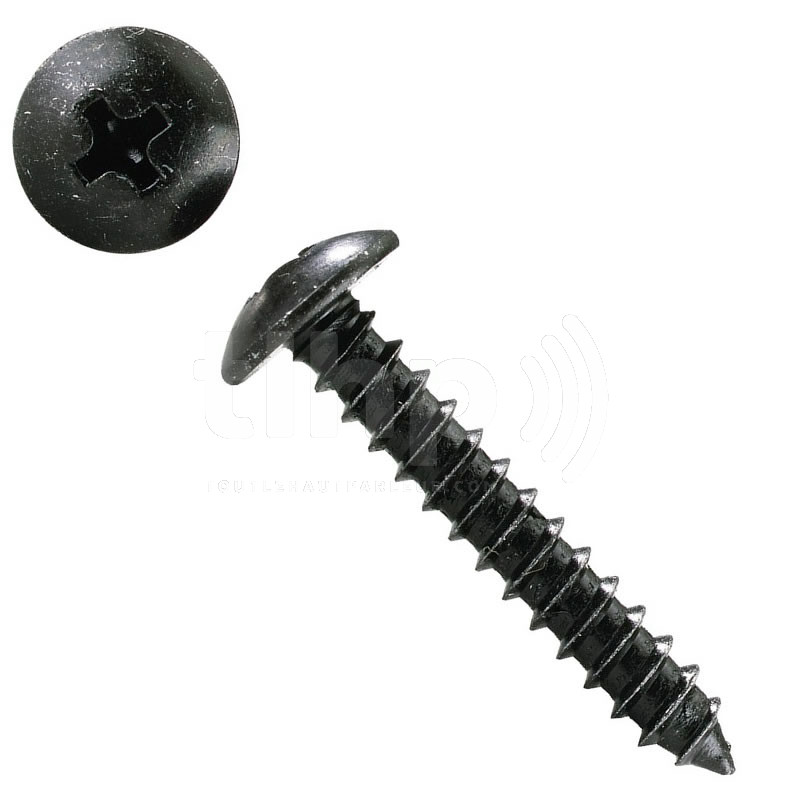 Set of 100 wood black screws, 4.0mm diam., 25mm lenght, halh-round