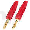Pair of 4 mm banana plugs, red pvc, gold-plated contacts, screw connection, for conductor max 4 mm