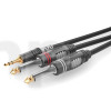 1.5m Y audio cable, with 3.5 mm stereo mini Jack to double 6.35 mm mono Jack, Sommercable HBA-3S62, black, with Hicon gold plated contact connectors