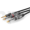 3.0m Y audio cable, with 3.5 mm stereo mini Jack to double 6.35 mm mono Jack, Sommercable HBA-3S62, black, with Hicon gold plated contact connectors