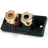 Small rectangular 2-pole recessed terminal block for high fidelity loudspeaker, gold-plated contacts, for banana plug or clamping on wire, rectangle front 54x24 mm