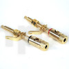 Pair of terminals for high fidelity loudspeaker, gold-plated, for banana plug or clamping on wire (diameter 5.5 mm max), red/black markings, diameter 10.6 mm, length 70.5 mm