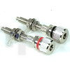Pair of high fidelity loudspeaker terminals for banana or clamping on wire (diameter 6 mm max), red/black markings, diameter 15 mm, length 56.5 mm