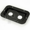 Black steel mounting plate for two D-type sockets (Neutrik NL4MPXX for example), front 136 x 89 mm, total depth 12 mm