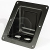 Black steel mounting plate for two D-type sockets (Neutrik NL4MPXX for example), front 170 x 140 mm, total depth 57 mm