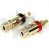 Pair of high fidelity gold-plated loudspeaker terminals for banana or clamping on wire (diameter 5 mm max), red/black markings, diameter 10.6 mm, lenght 33.2 mm