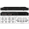 Universal 1U stereo mixer amplifier for 19 inch rack, 2 x 50w/4ohm, with karaoke function, vocal partner and recording output, 432x275x45 mm