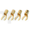 Set of four gold-plated fork lugs, solder, for wire up to 4 mm², inner fork spacing ~ 6.3 mm, total length ~ 24 mm