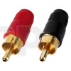 Pair of RCA male plastic plug, gold-plated contact, red / black body, for 5 mm diameter cable