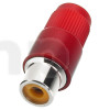 RCA female plastic plug, chromium-plated, red body, for 5 mm diameter cable