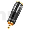 High-end male RCA plug, black body, gold-plated contacts, for 7.2 mm diameter cable