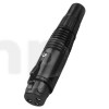 XLR female black plug, 3 poles, gold-plated contacts, cable entry diameter from 3.5 to 6 mm