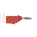 Red PVC banana  plug, stackable, lenght 43 mm, solder contact