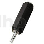 3.5 mm stereo male mini-jack to 6.3 mm stereo female jack adapter, black plastic body