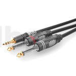 0.9m Y audio cable, with 3.5 mm stereo mini Jack to double 6.35 mm mono Jack, Sommercable HBA-3S62, black, with Hicon gold plated contact connectors