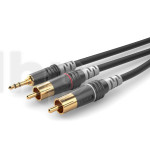 0.9m Y audio cable, with 3.5 mm stereo mini Jack to double male RCA, Sommercable HBA-3SC2, black, with Hicon gold plated contact connectors