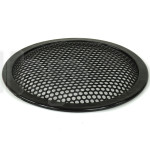 TLHP grille for 6-inch speaker, external diameter 155.5 mm, thick steel, black finish, round holes 4 mm diameter, peripheral rubber flange
