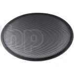 Round speaker grille, black steel, round holes, 460 mm external diameter (+/-2mm), for 18 inch speaker
