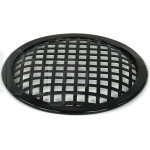TLHP grille for 6-inch speaker, external diameter 155.5 mm, thick steel, black finish, square holes 8x8 mm, peripheral rubber flange
