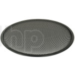 TLHP grille for 15-inch speaker, external diameter 387 mm, thick steel, black finish, round holes 4 mm diameter, peripheral rubber flange