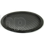TLHP grille for 6-inch speaker, external diameter 155.5 mm, thick steel, black finish, round holes 4 mm diameter, peripheral rubber flange