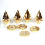 Set of four gold-plated finish steel decoupling points, with cup and claw nut, adjustable between 17 and 23 mm in height with M6 screw thread