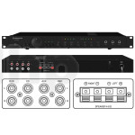 Universal 1U stereo mixer amplifier for 19 inch rack, 2 x 50w/4ohm, with karaoke function, vocal partner and recording output, 432x275x45 mm