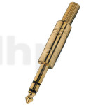Stereo metal male 6.3 mm Jack plug, gold-plated, shielding and cable bending protection, for 6.5 mm diameter cable