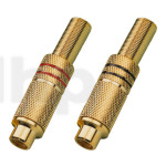 Pair of RCA plugs Monacor T-708JGLC, female, gold plated, red & black