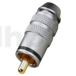 High-end male RCA plug, PTFE insulated, black ring, gold-plated contacts, for 6 mm diameter cable