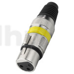 XLR female metal plug, 3 poles, yellow ring, nickel contacts, cable entry diameter 7 mm