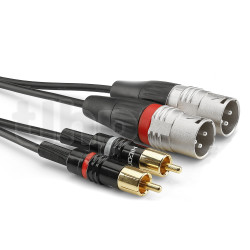 0.9m instrument cable, with two male RCA plugs (red/black markers) to two 3 poles male XLR plugs, Sommercable HBP-M2C2, black, with gold plated contact connectors