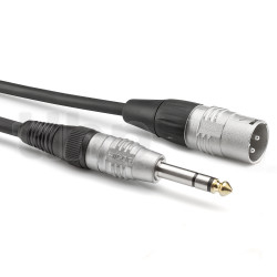 0.6m instrument cable, with 6.35 mm male stereo Jack plug to 3 poles male XLR plug, Sommercable HBP-XM6S, black, with gold plated contact connectors