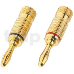 Pair of 4 mm gold plated banana plugs, Monacor BP-100G, cable up to 4 mm