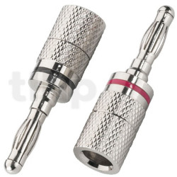 Pair of 4 mm nickel plated banana plugs, Monacor BP-104, cable up to 4 mm