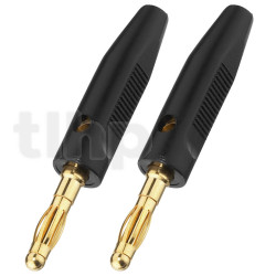 Pair of 4 mm banana plugs, black pvc, gold-plated contacts, screw connection, for conductor max 4 mm