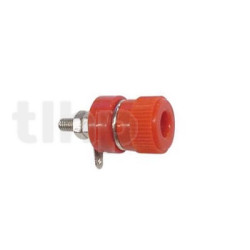 Red 32 mm socket for 4 mm plug babana, nickel contact, for panel mounting max 12 mm