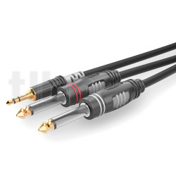 1.5m Y audio cable, with 3.5 mm stereo mini Jack to double 6.35 mm mono Jack, Sommercable HBA-3S62, black, with Hicon gold plated contact connectors