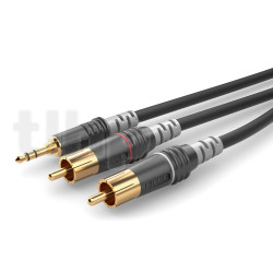 3.0m Y audio cable, with 3.5 mm stereo mini Jack to double male RCA, Sommercable HBA-3SC2, black, with Hicon gold plated contact connectors