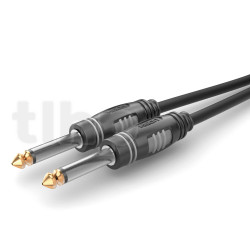 0.3m audio instrument cable, with male 6.35 Jack mono plug, Sommercable HBA-6M, black, with gold plated contact connectors