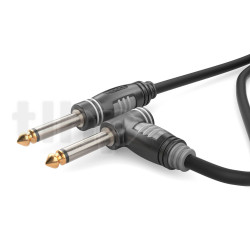 6.0m audio instrument cable, with 6.35 mm elbow Jack mono plug to 6.35 mm Jack mono plug, Sommercable HBA-6M6A, black, with Hicon gold plated contact connectors