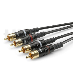 0.6m audio cable with double male RCA (red/black markers), Sommercable HBA-C2, black, with Hicon gold plated contact connectors