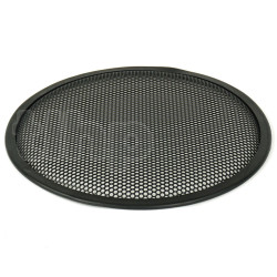 TLHP grille for 12-inch speaker, external diameter 310 mm, thick steel, black finish, round holes 4 mm diameter, peripheral rubber flange