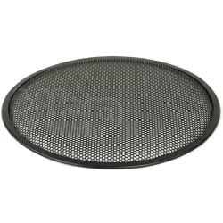TLHP grille for 15-inch speaker, external diameter 387 mm, thick steel, black finish, round holes 4 mm diameter, peripheral rubber flange
