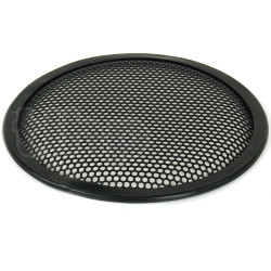 TLHP grille for 8-inch speaker, external diameter 206 mm, thick steel, black finish, round holes 4 mm diameter, peripheral rubber flange
