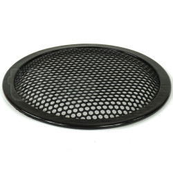 TLHP grille for 6-inch speaker, external diameter 155.5 mm, thick steel, black finish, round holes 4 mm diameter, peripheral rubber flange